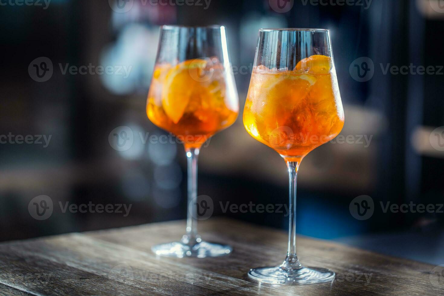 Aperol spritz drink on bar counter in pub or restaurant photo