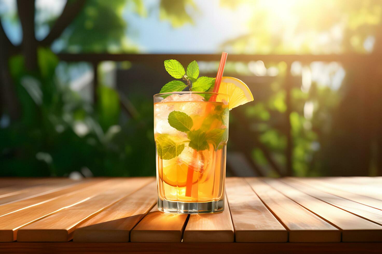 Fresh Cocktail Summer Drink on Wooden Table photo