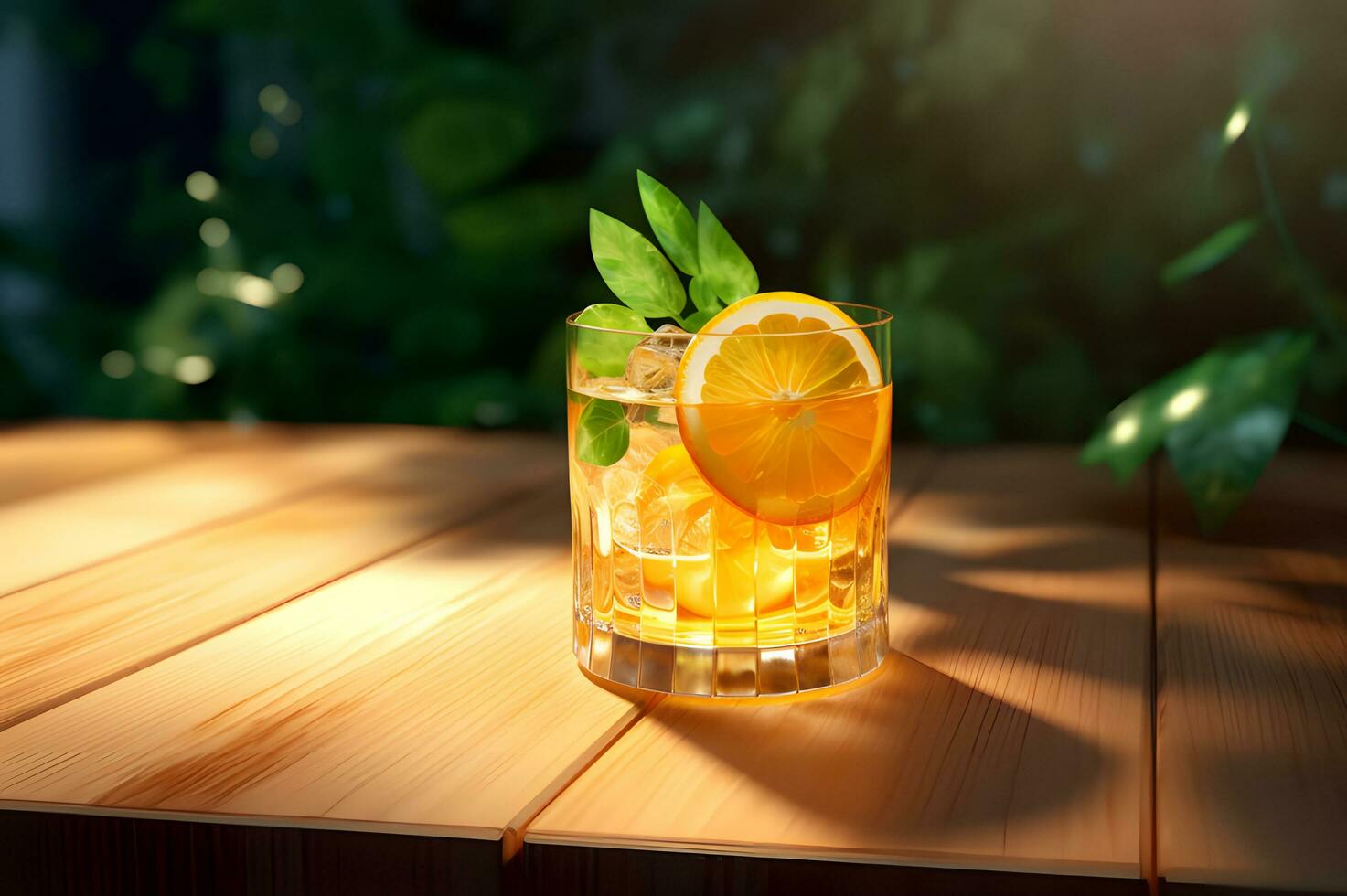 Fresh citrus cocktail on wooden table photo