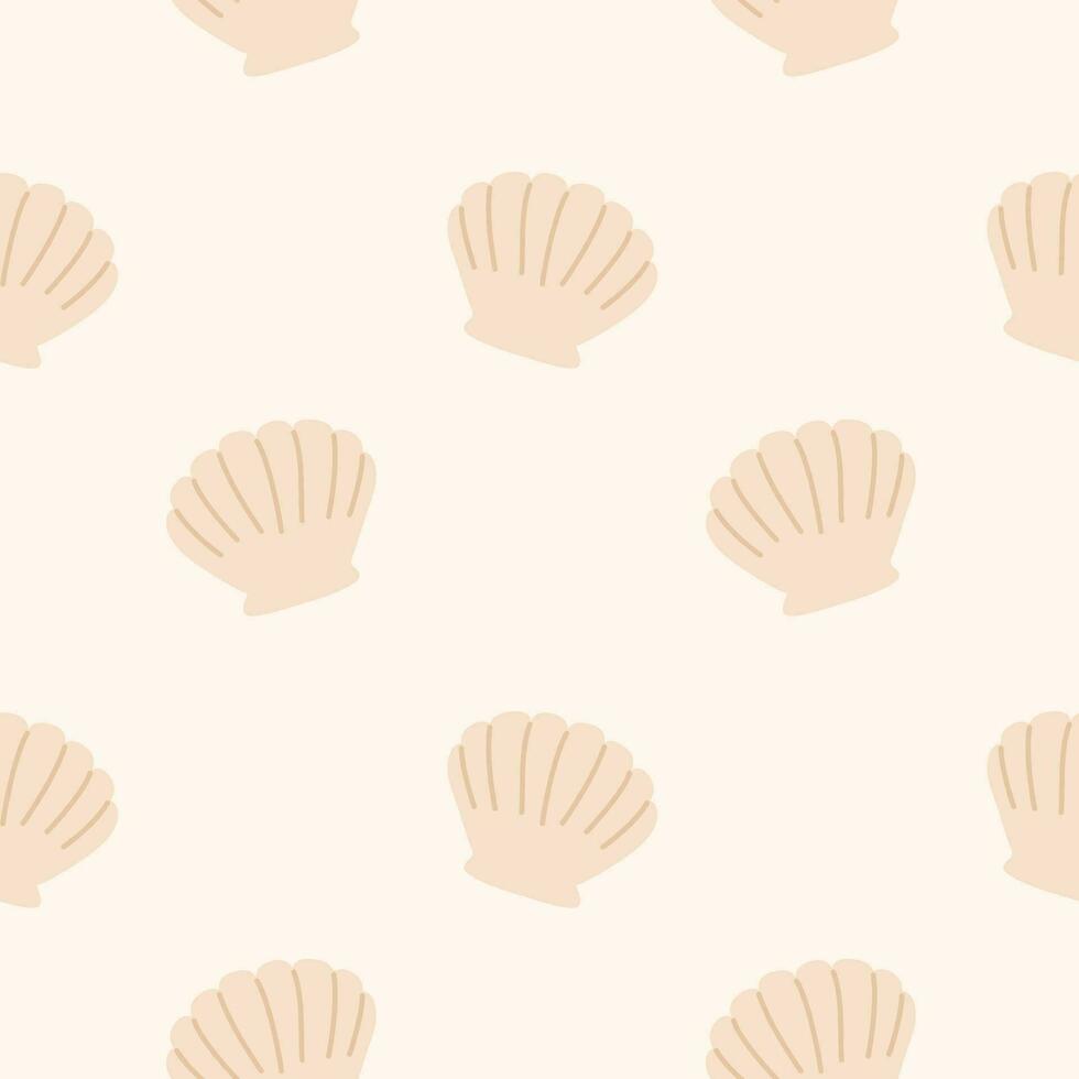 Seashells simple doodle seamless pattern. Beige summer beach sea background. Vector illustration