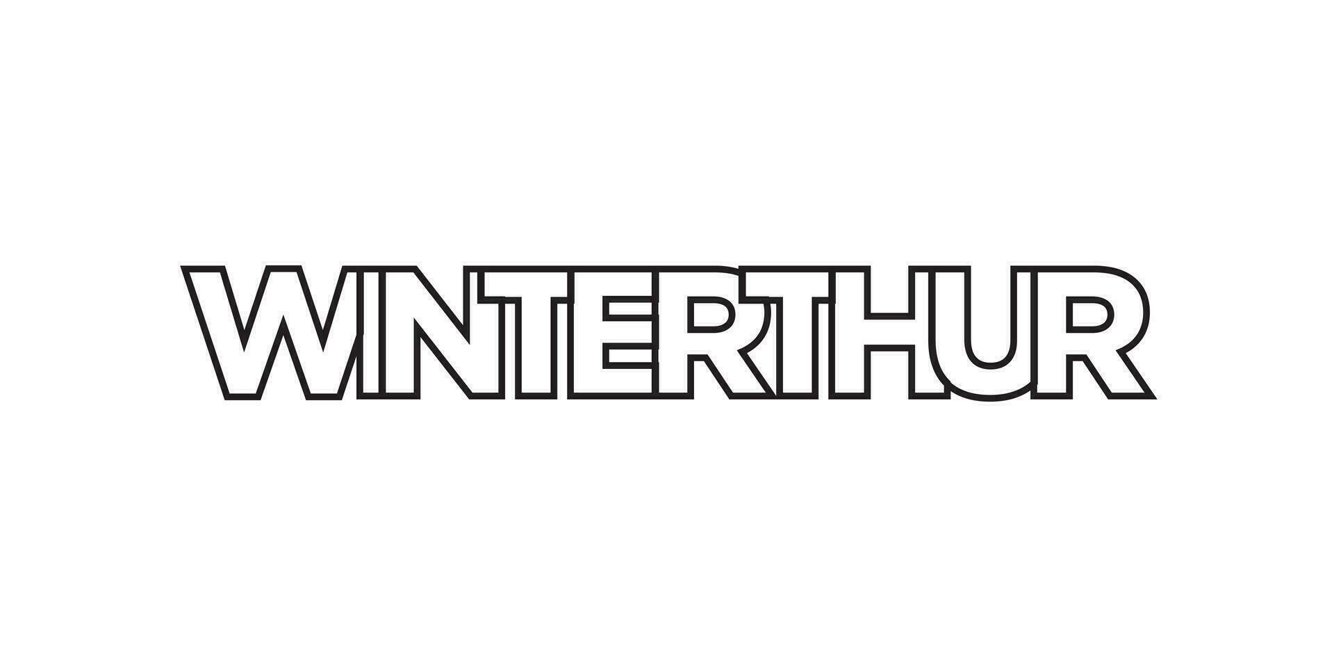 Winterthur in the Switzerland emblem. The design features a geometric style, vector illustration with bold typography in a modern font. The graphic slogan lettering.