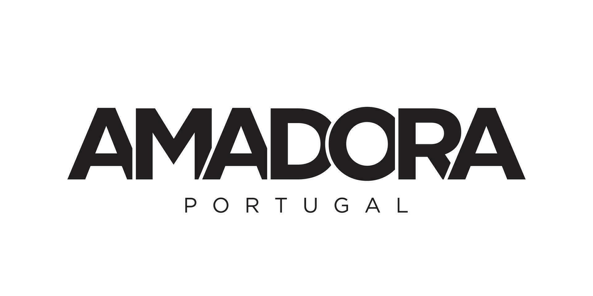 Amadora in the Portugal emblem. The design features a geometric style, vector illustration with bold typography in a modern font. The graphic slogan lettering.