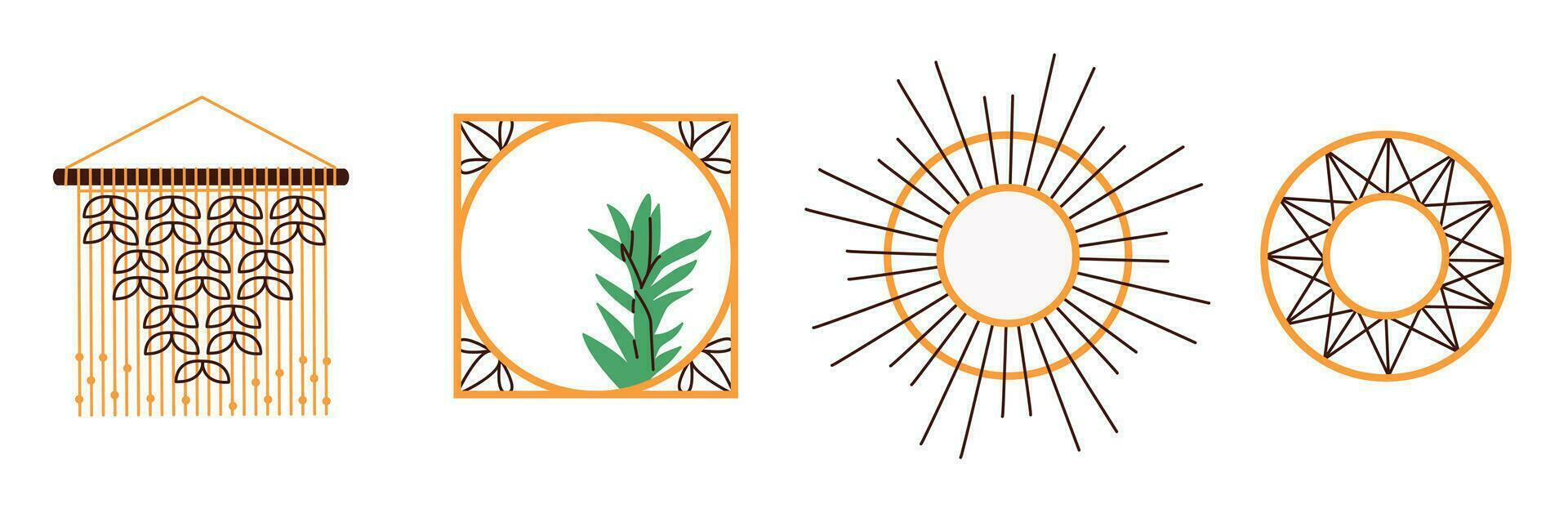 Set of decorative elements for interior design. Stylish decorative items for home decoration. Flat vector illustration.