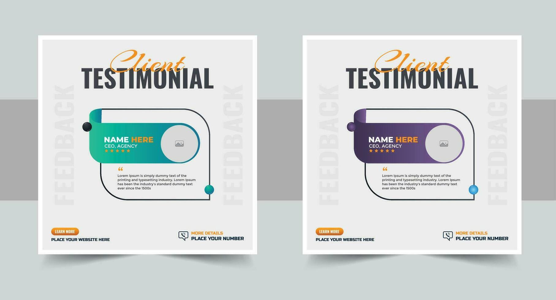 Customer feedback testimonial social media post banner template. client testimonials social media post banner design template vector