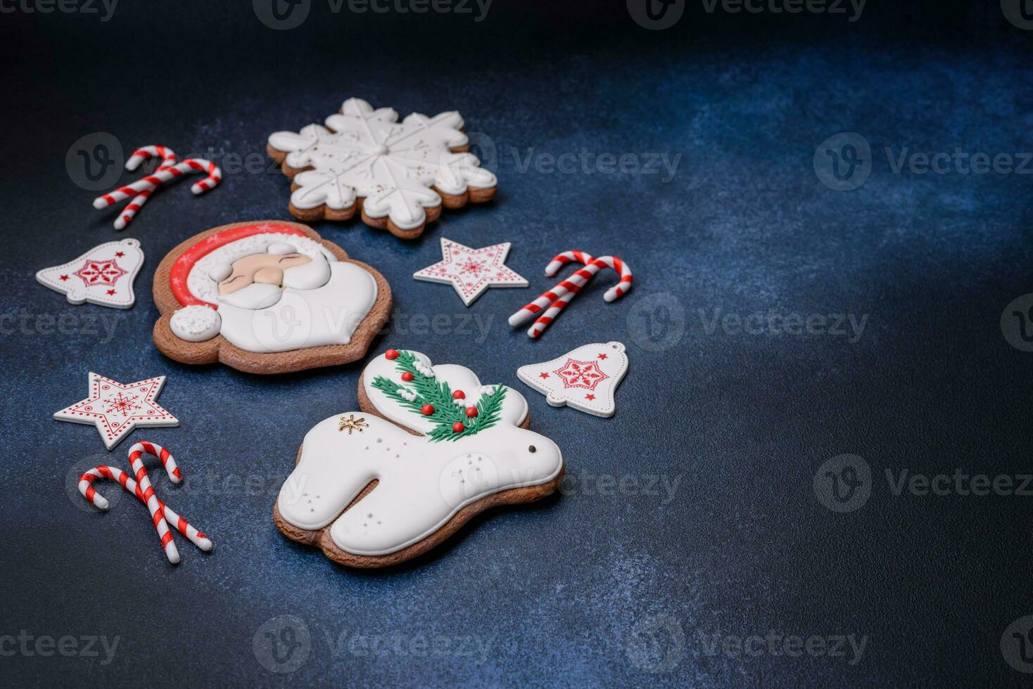 Beautiful festive Christmas gingerbread made by hand with decoration elements photo