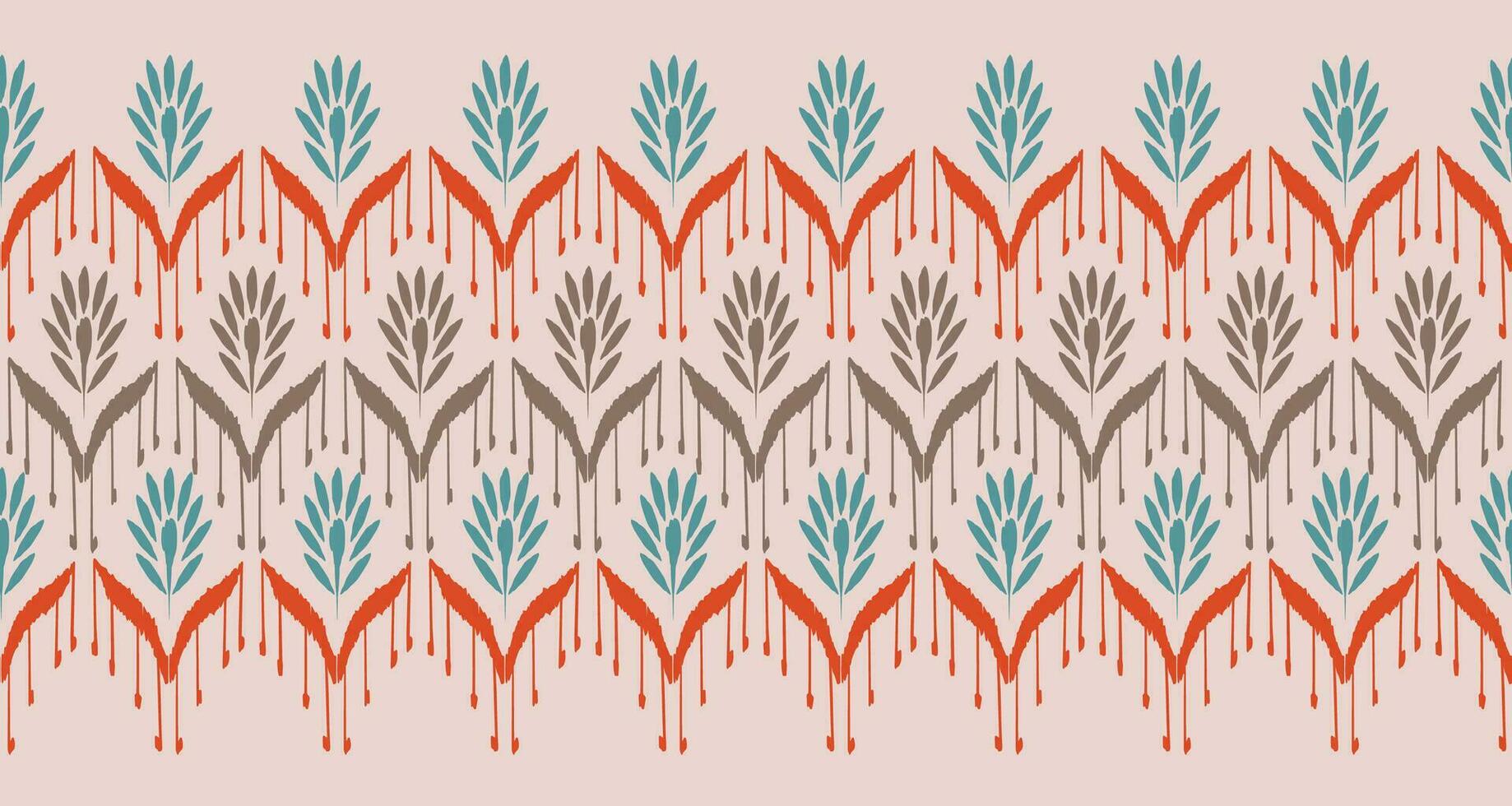 Motif ethnic handmade beautiful Ikat art. Ethnic abstract floral, leaves, botanical pattern. folk embroidery, Peruvian, Indian,Moroccan, Turkey, Uzbek style. ornament print. blue and orange color vector