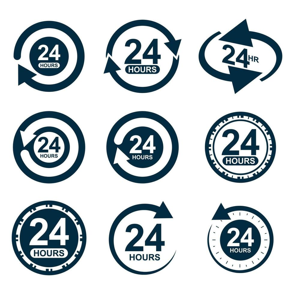 24 hour monochrome logo set vector