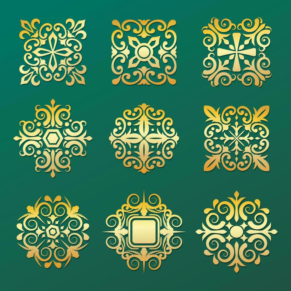 colección de oro floral Clásico decoración varios forma. vector ilustración