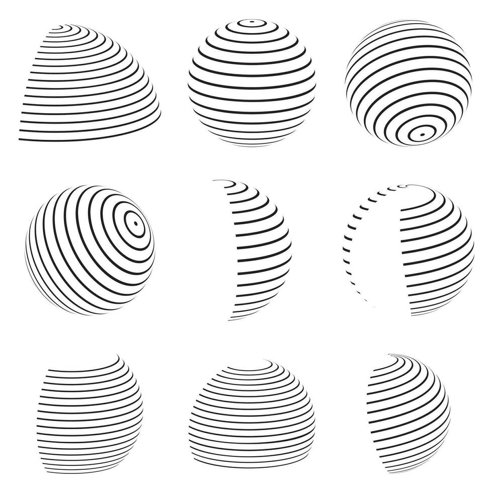 collection of circular striped globe abstract icon vector
