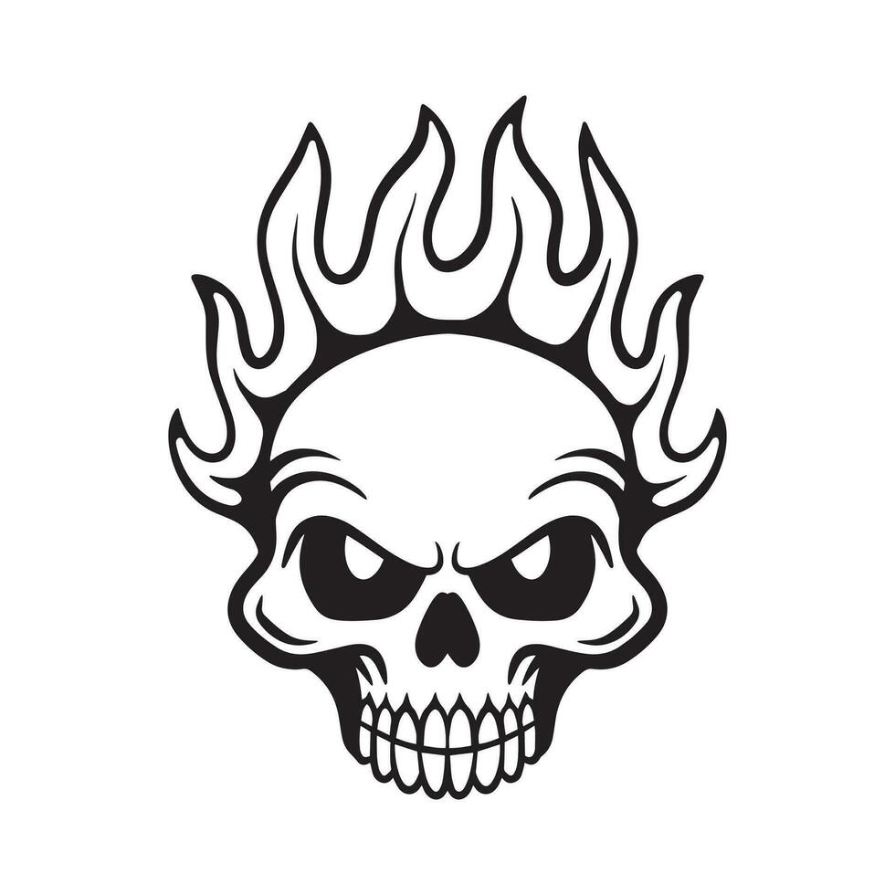 Skull with fire hand drawn illustrations for the design of clothes, stickers, tattoo etc vector