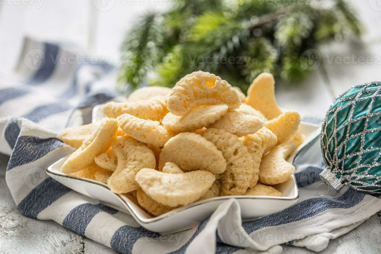 Christmas vanilla rolls pastry and cookies in bowl photo