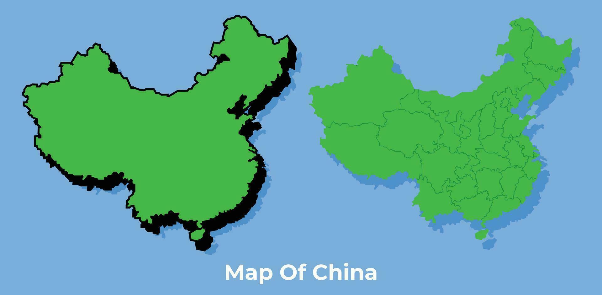 Vector China 3D map set simple flat illustration