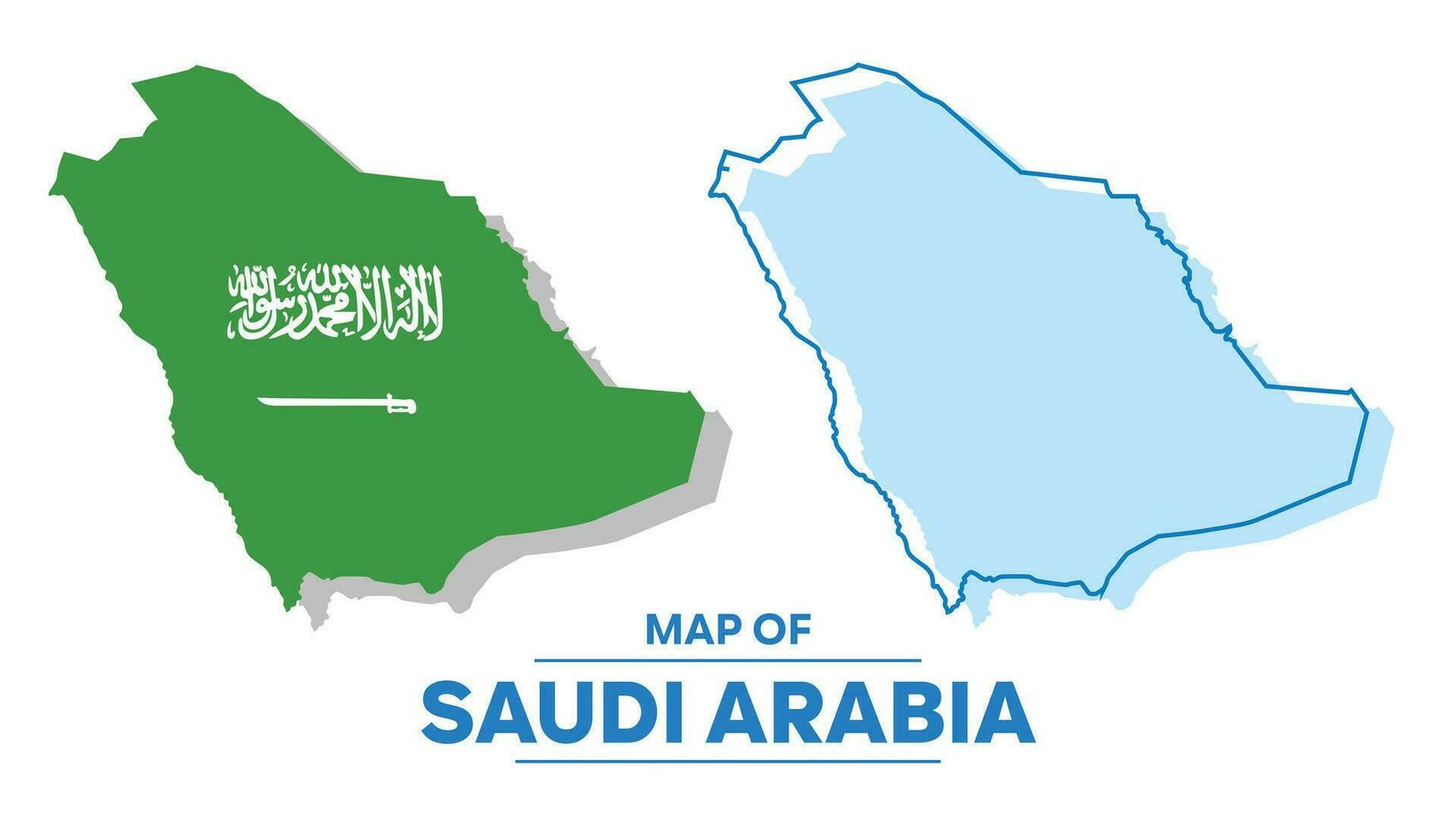 Vector Saudi Arabia flag map set simple flat illustration