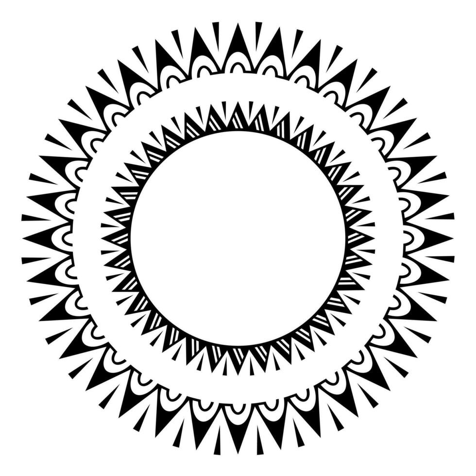 Round Maori geometrical round border frame design. Black and white vector