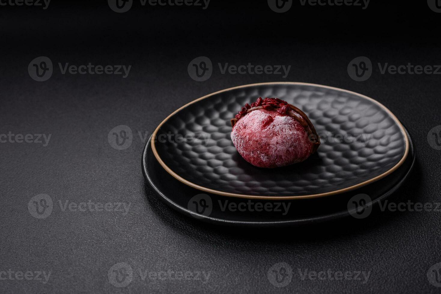 Delicious sweet colorful mochi desserts or ice cream with rice dough and toppings photo