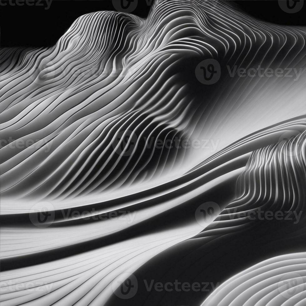 abstract drawing of wave lines, landscape monochrome illustration photo