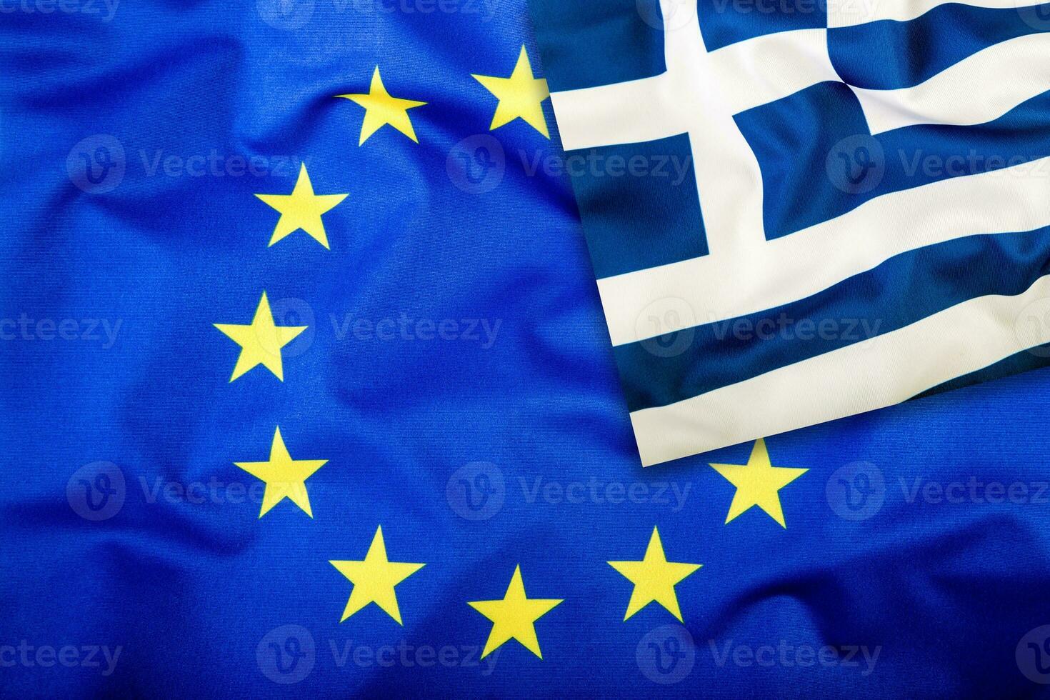 Flags of the Greece and the European Union. Greece Flag and EU Flag. Flag inside stars. World flag concept. photo