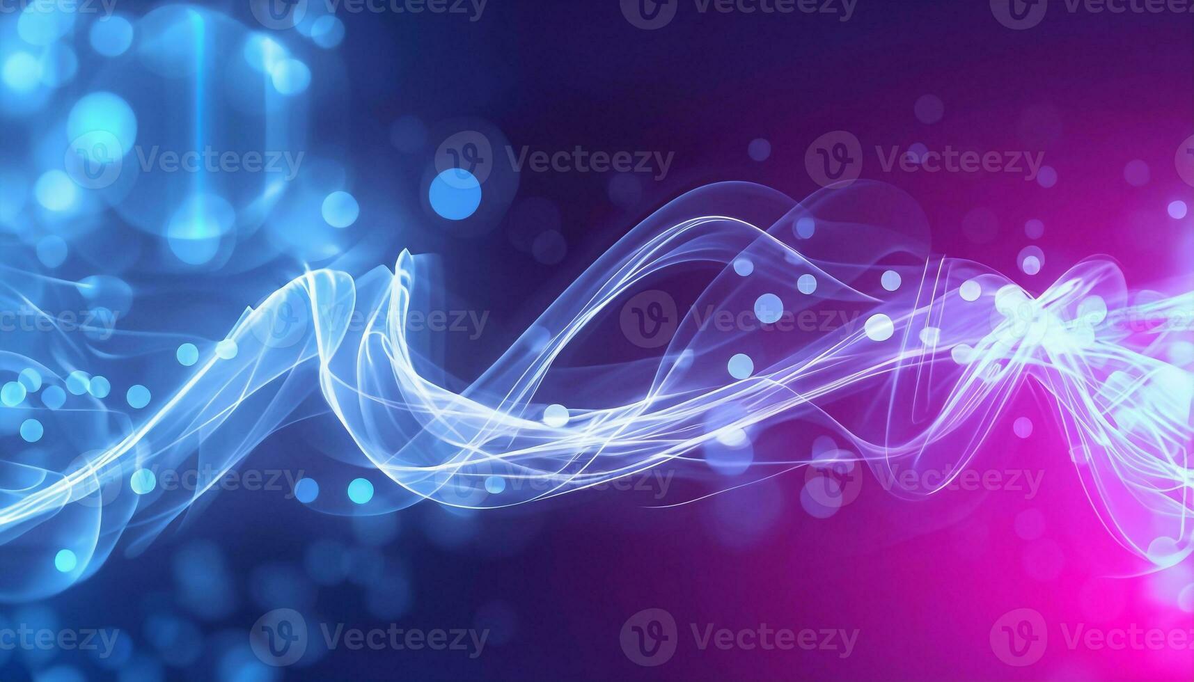 Abstract futuristic background with pink blue neon lines glowing in ultraviolet light, and bokeh lights. photo
