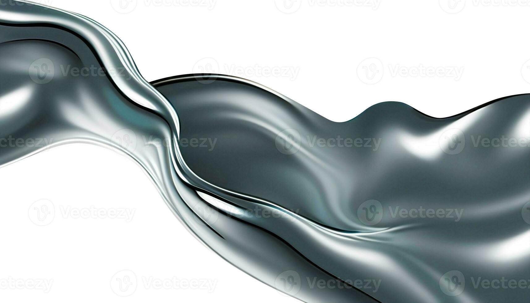 Abstract silver gradient curve. Flow chrome liquid metal waves isolated on white photo