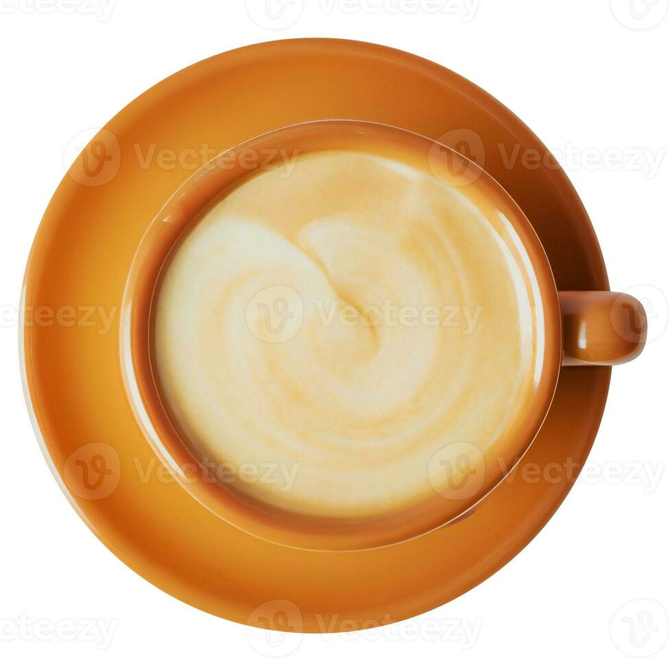 Cup of coffee isolated on background. Mug top view photo