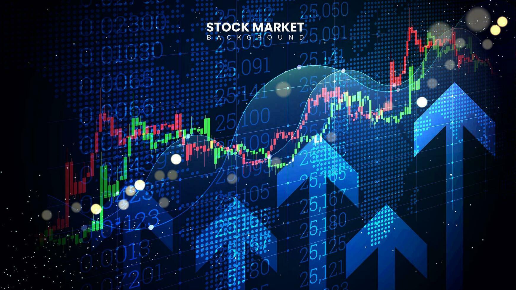 Successful stock market statistical information with up arrows. Financial yield curves, bond data, trading charts, and uptrend line candlestick graphs on a monitor vector