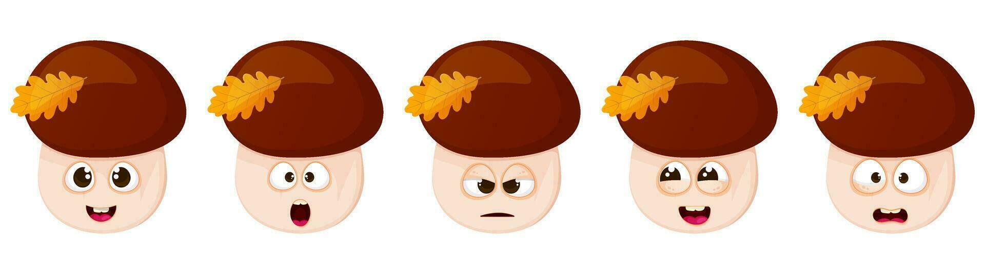 Forest mushroom character with different emotions vector