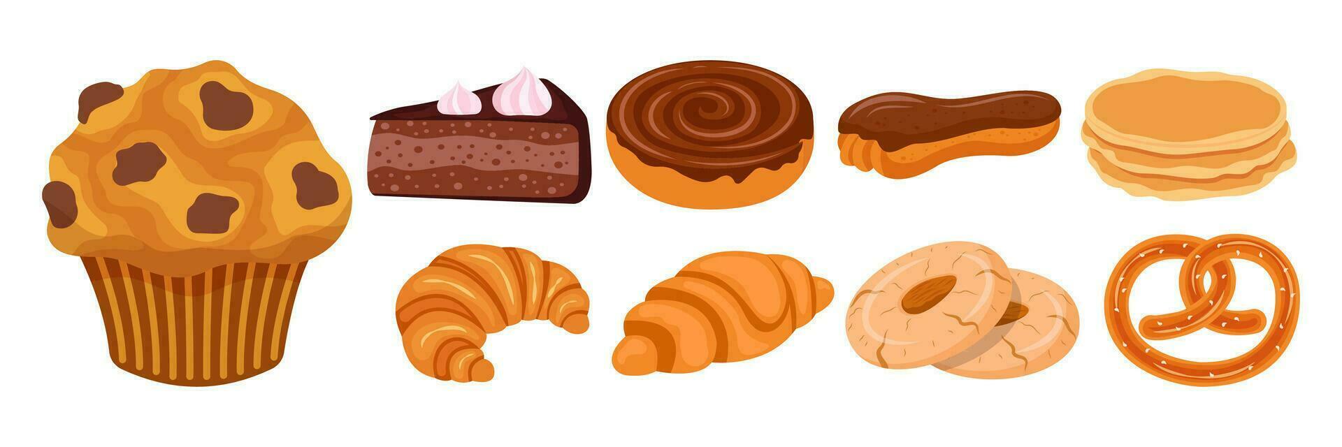 Bakery icons set with bakery shop and baked goods collection flat isolated vector illustration.