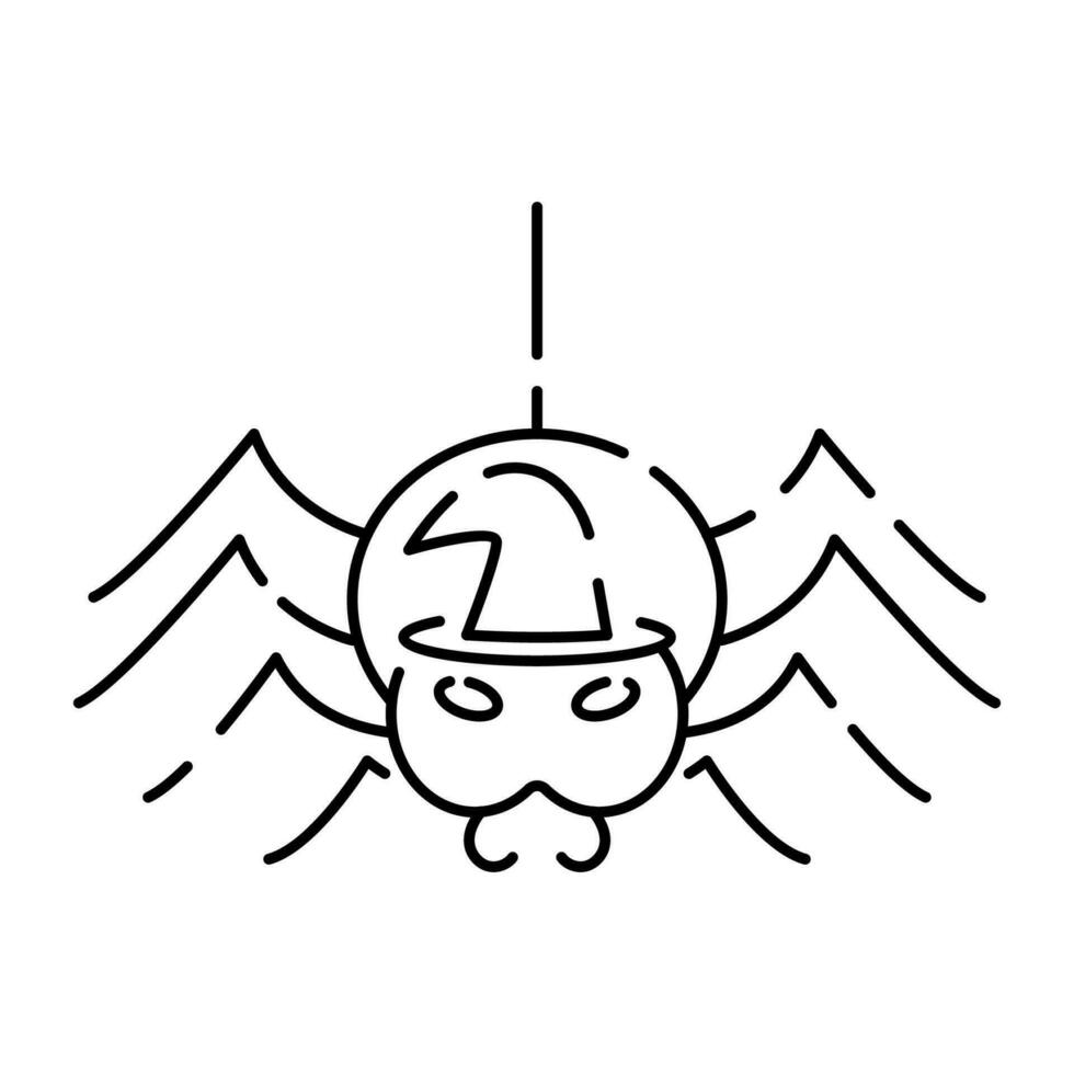 Halloween spider wear witch hat line icon. Spider web icon, illustration isolated vector sign symbol. Happy halloween. Trick or treat and scary.