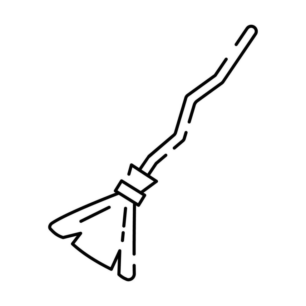 Broom icon line style. Broomstick of witch with stars for Halloween. Sign for tarot cards or game web design. Magic vector icon for website. Trick or treat and scary.