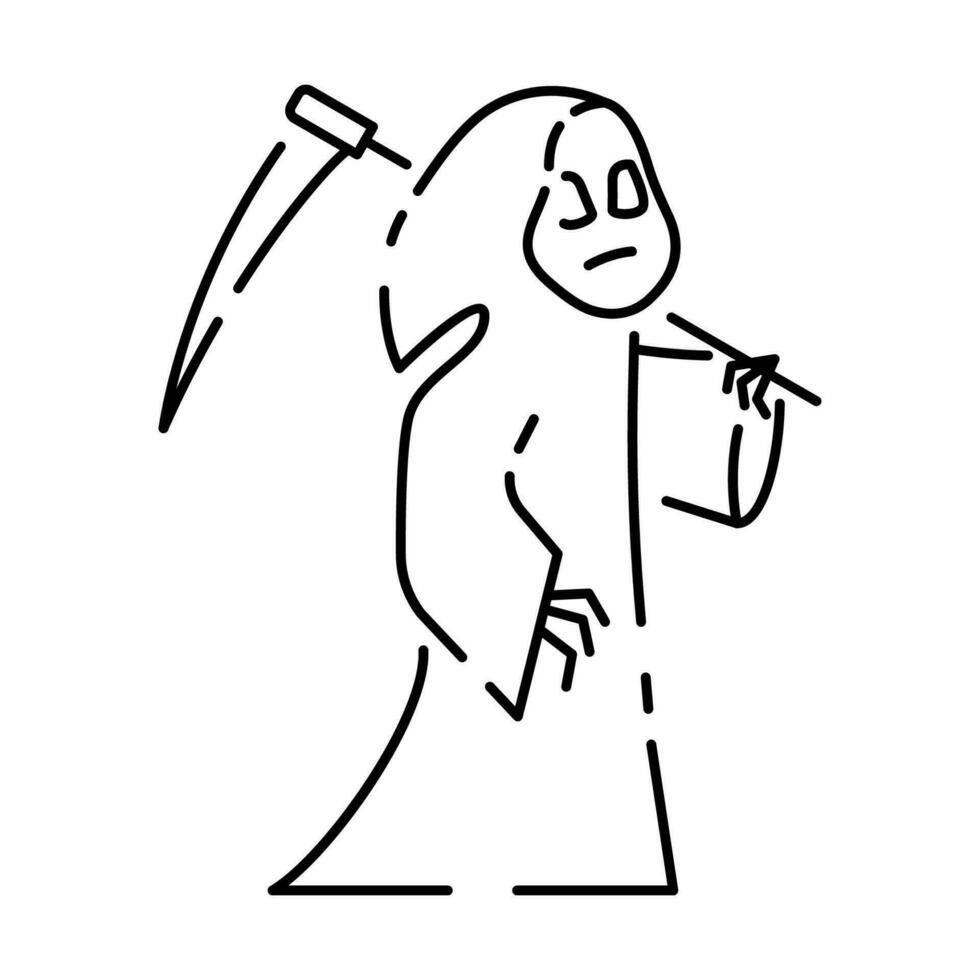 Halloween grim reaper line icon. Happy halloween. Death with scythe outline vector icon. Symbol, logo illustration. Vector graphics Trick or treat and scary.