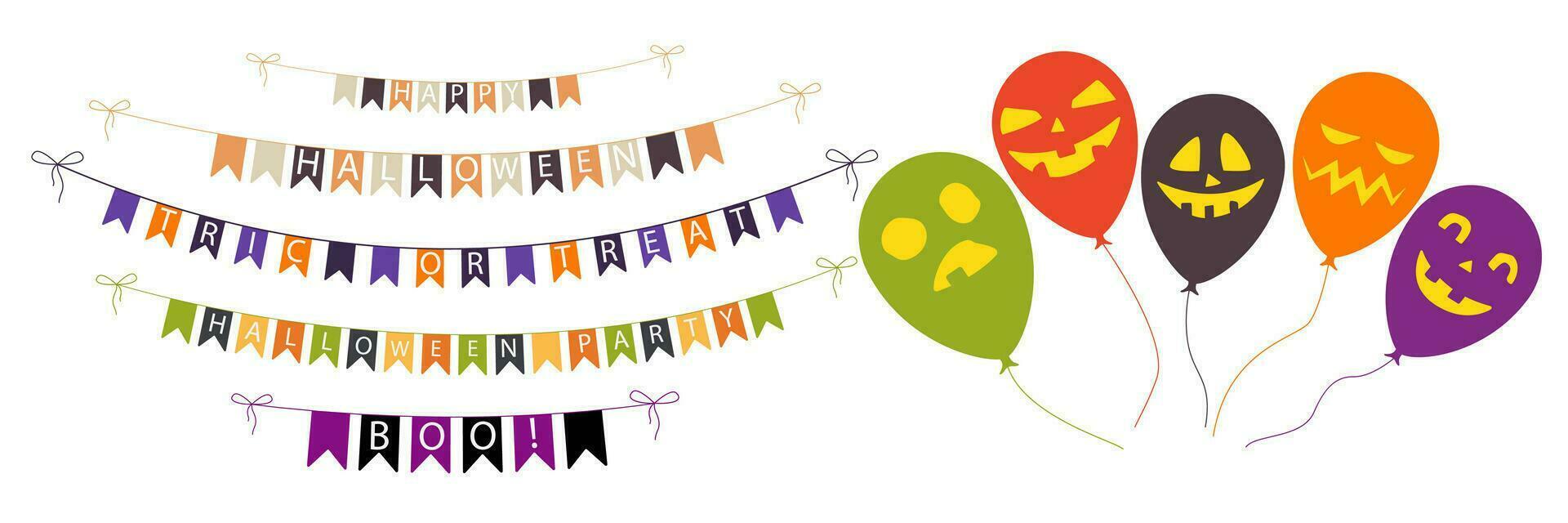 Halloween colorful party flags. Set vector illustration. Balloon, good for holiday design.