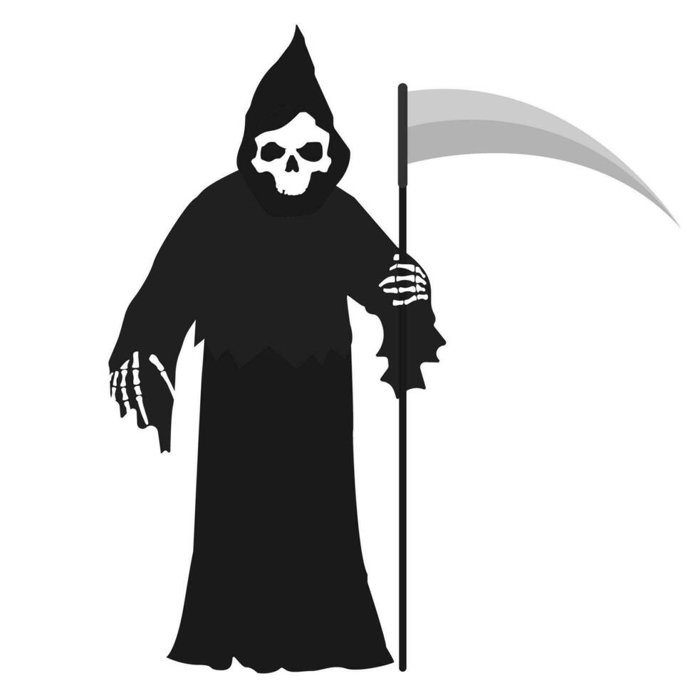 Halloween illustration of grim reaper holding sword on white background. vector
