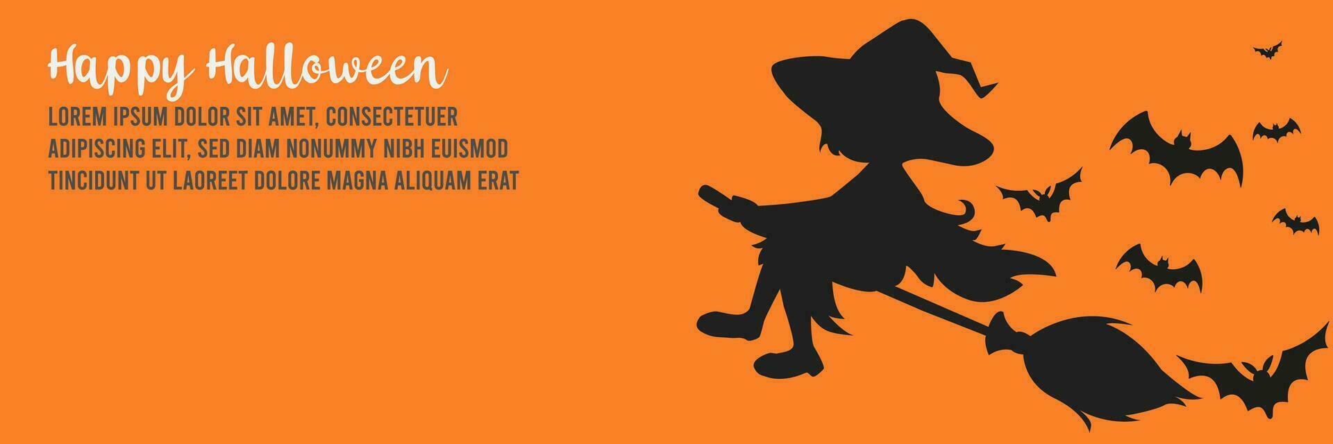 Happy Halloween card. Witch and bat vector illustration.