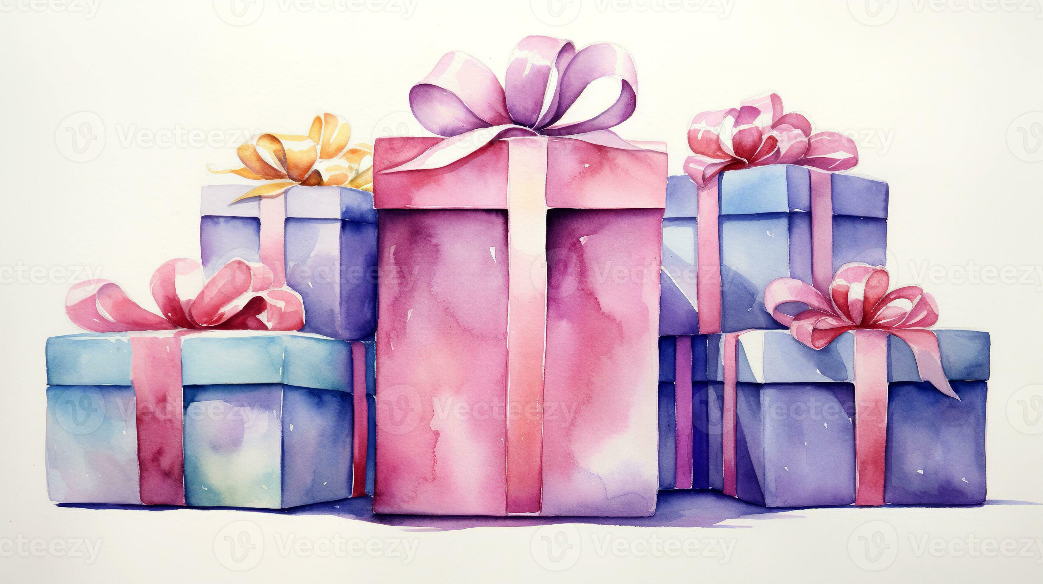 Watercolor Handpainted Set Of Gift Boxes And Presents In Craft