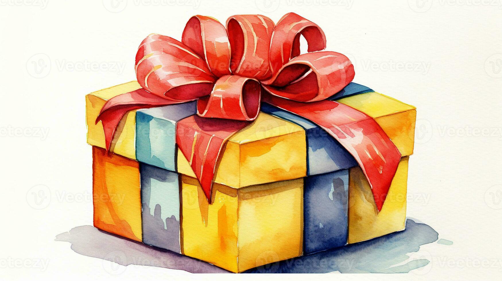 Gift box on white background. Watercolor painting. photo