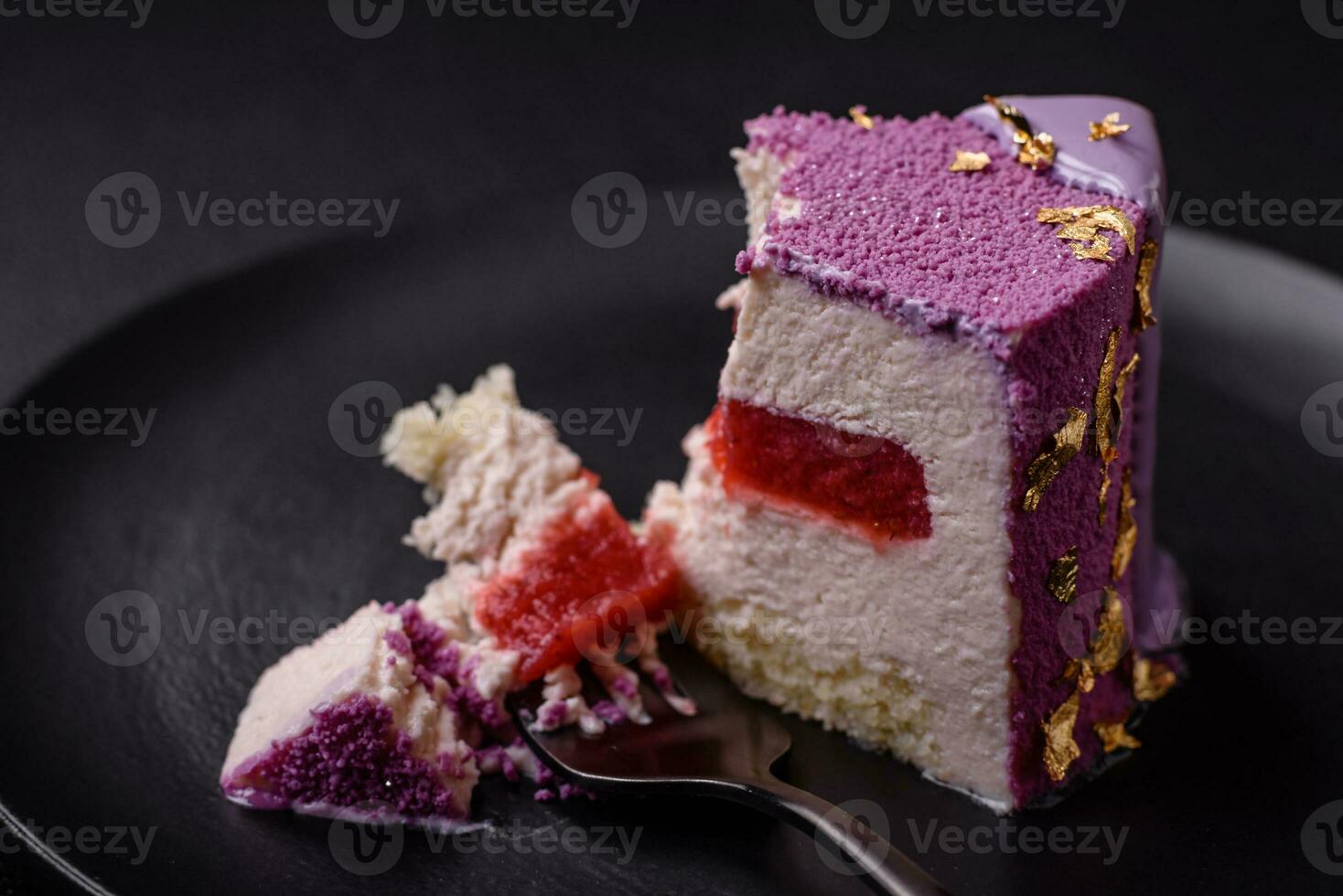 Delicious fresh sweet mousse cake with berry filling photo