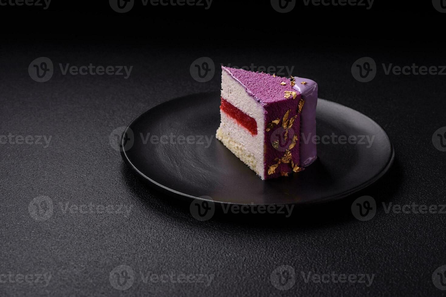 Delicious fresh sweet mousse cake with berry filling photo