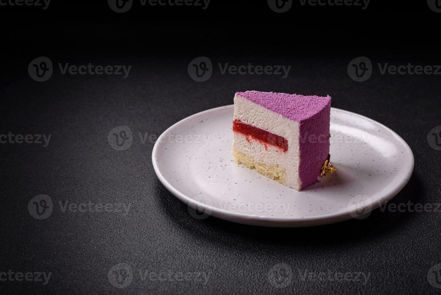 Delicious fresh sweet mousse cake with berry filling photo
