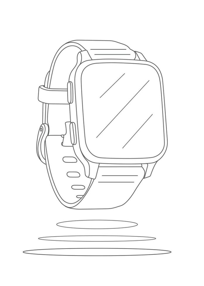 digital inteligente mano muñeca reloj cuadrado diseño contorno dibujo vector ilustración editable bosquejo de un inteligente reloj en un blanco fondo, vector ilustración