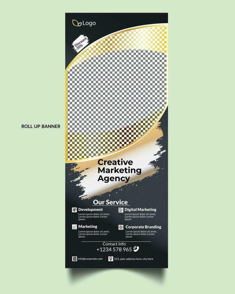 Print modern roll up so business standee ba       nner design vector, minimal corporate rollup banner template, Vector business roll up display standee for presentation purpose.
