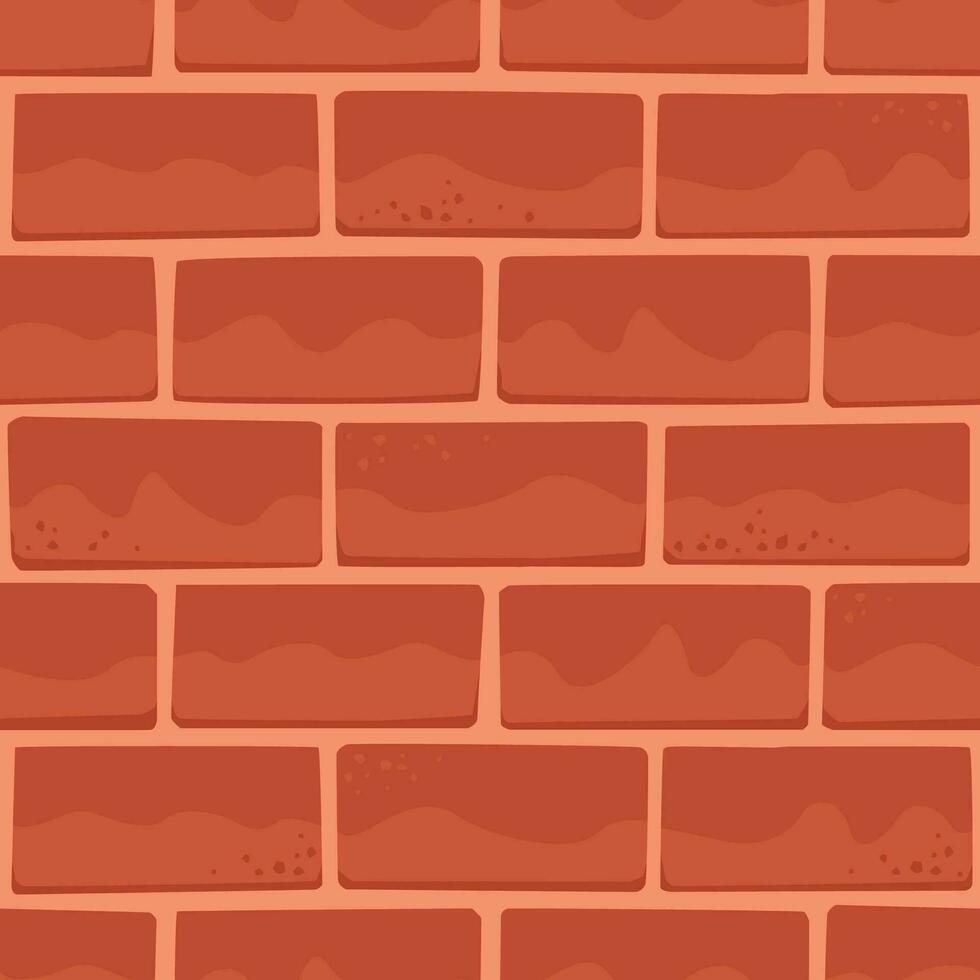 Cartoon Brick Wall of Red Color, Castle Tile Square Seamless Pattern. vector