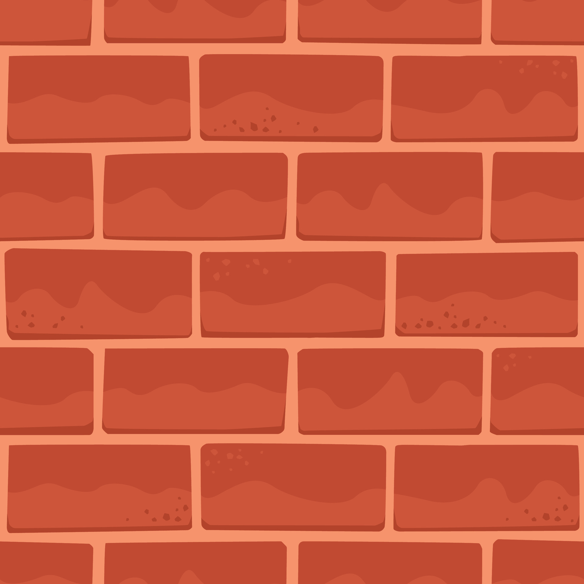 Cartoon Brick Wall of Red Color, Castle Tile Square Seamless Pattern