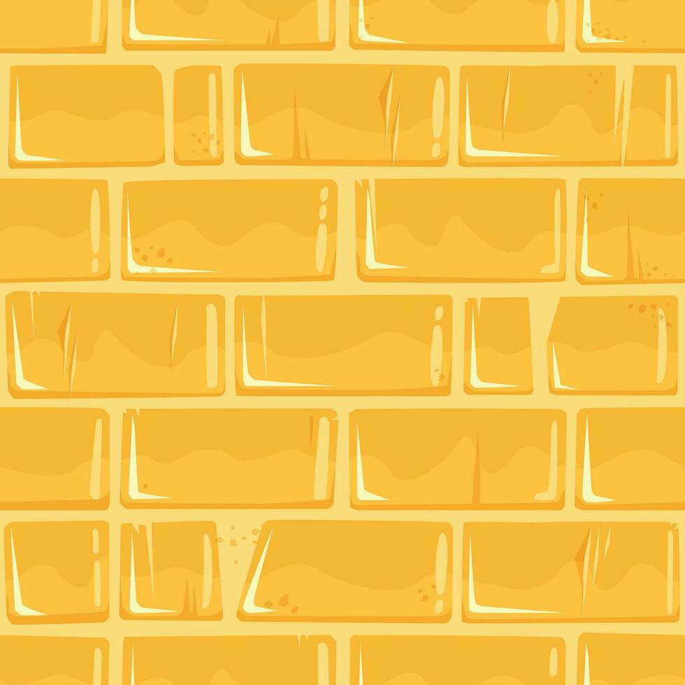 Cracked Golden Brick Wall Texture, Aged Old Castle Background, Square Seamless Pattern vector