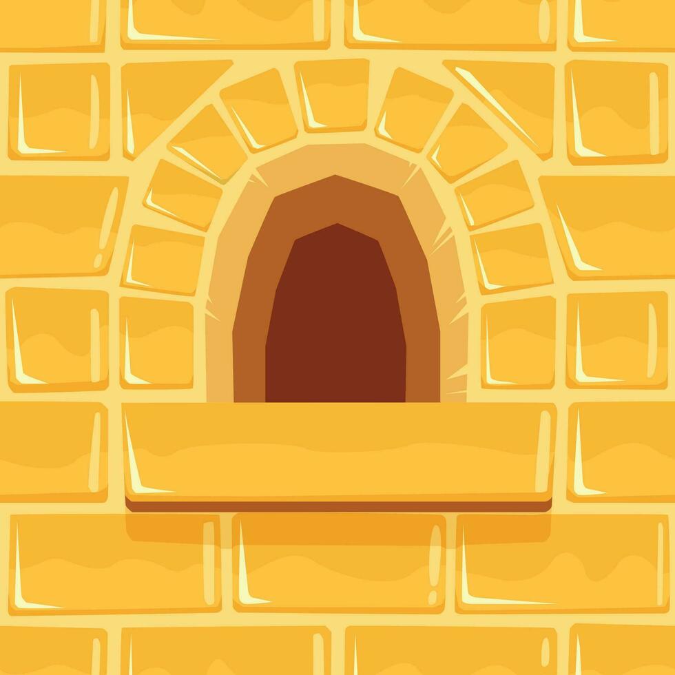 Gold Brick Wall With Embrasure Texture, Aged Old Background, Square Seamless Pattern vector
