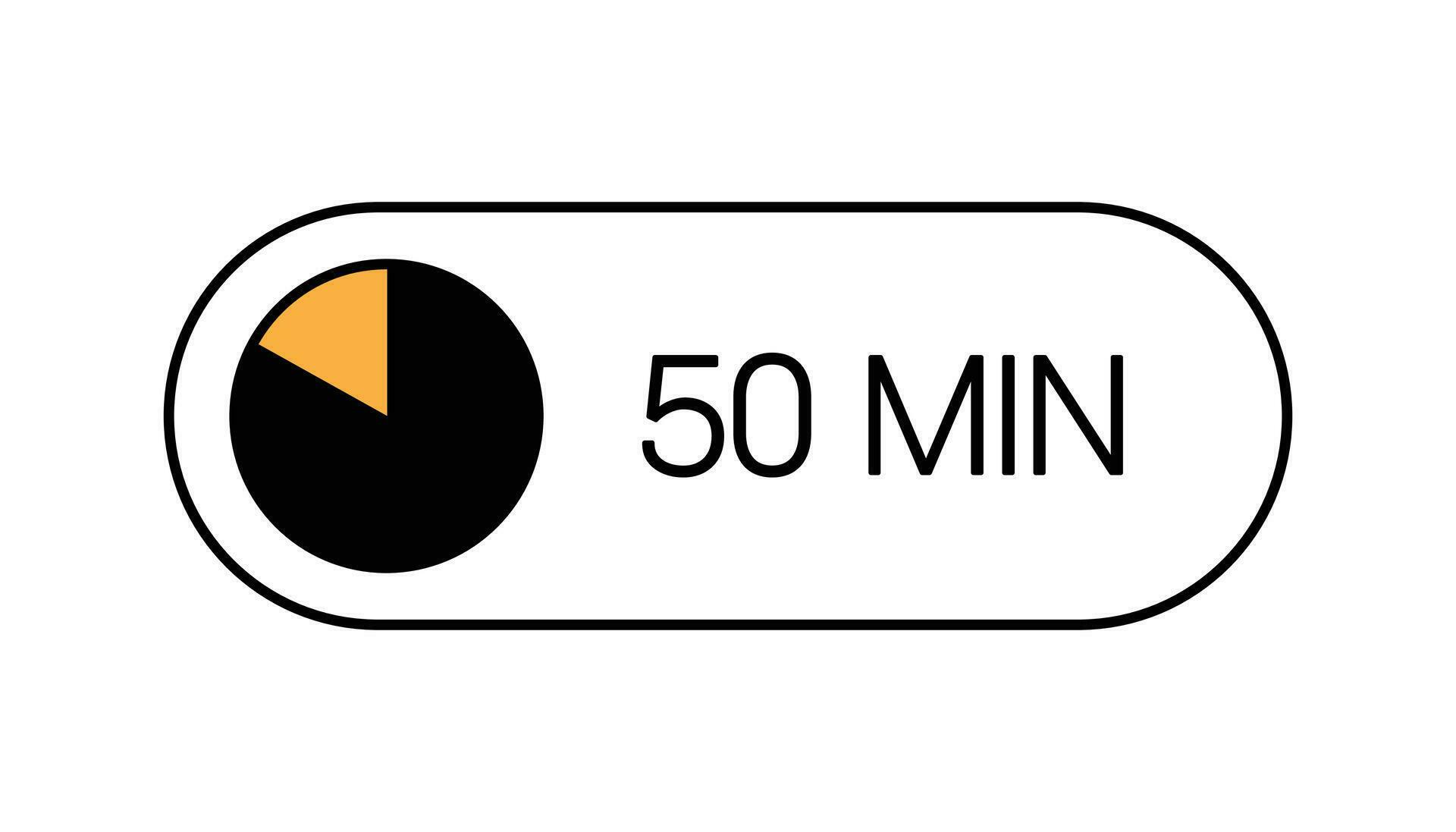 Fifty Min Timer Button, UI Clock Showing 50 Minutes Label. Cooking Time