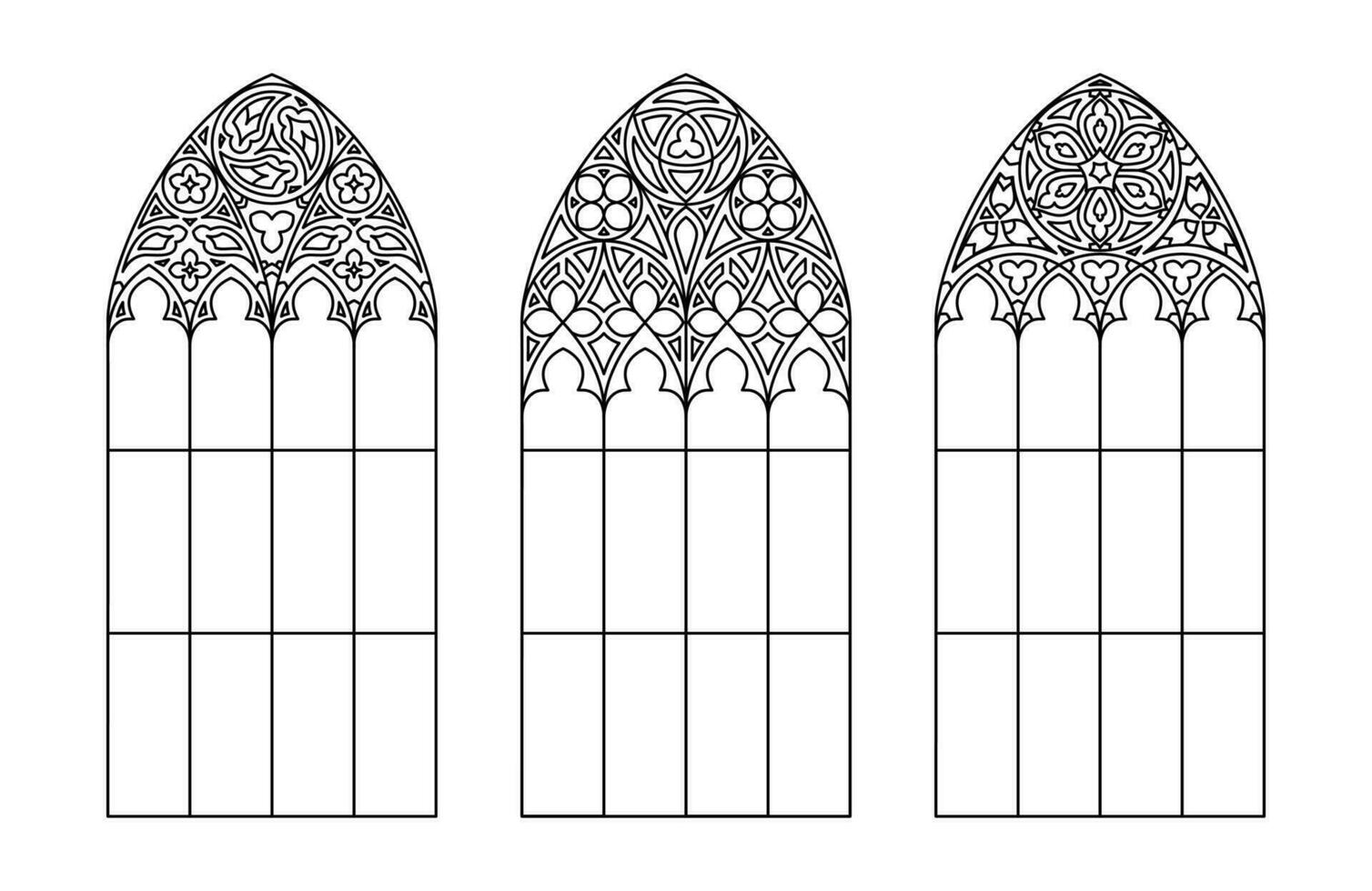 Glass church windows. Catholic black and white arches. vector