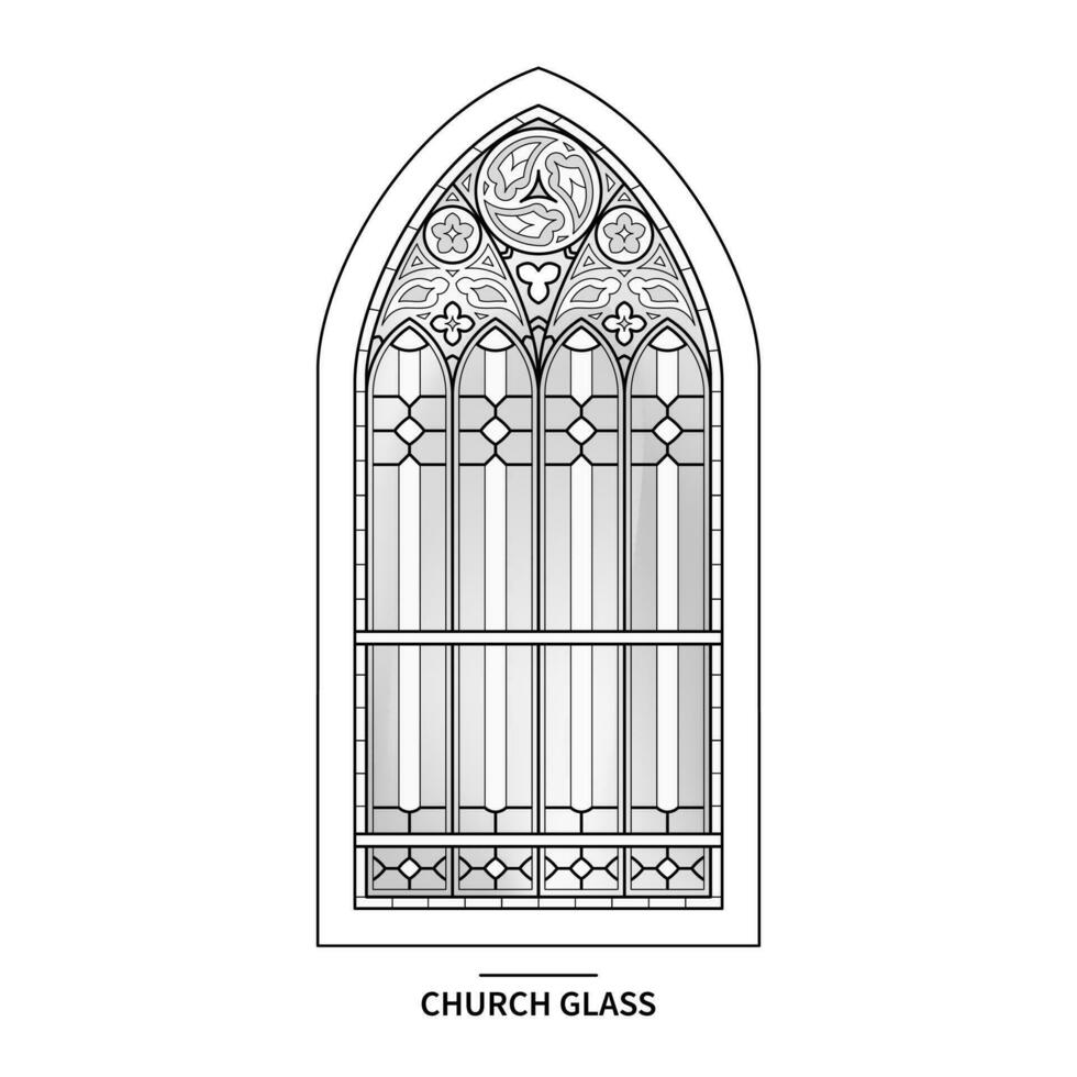 Glass church window. Catholic black and white arch. vector