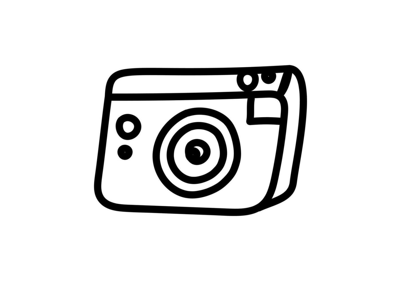 vector doodle illustration of portable retro photo camera - black outline on white. photography, icon