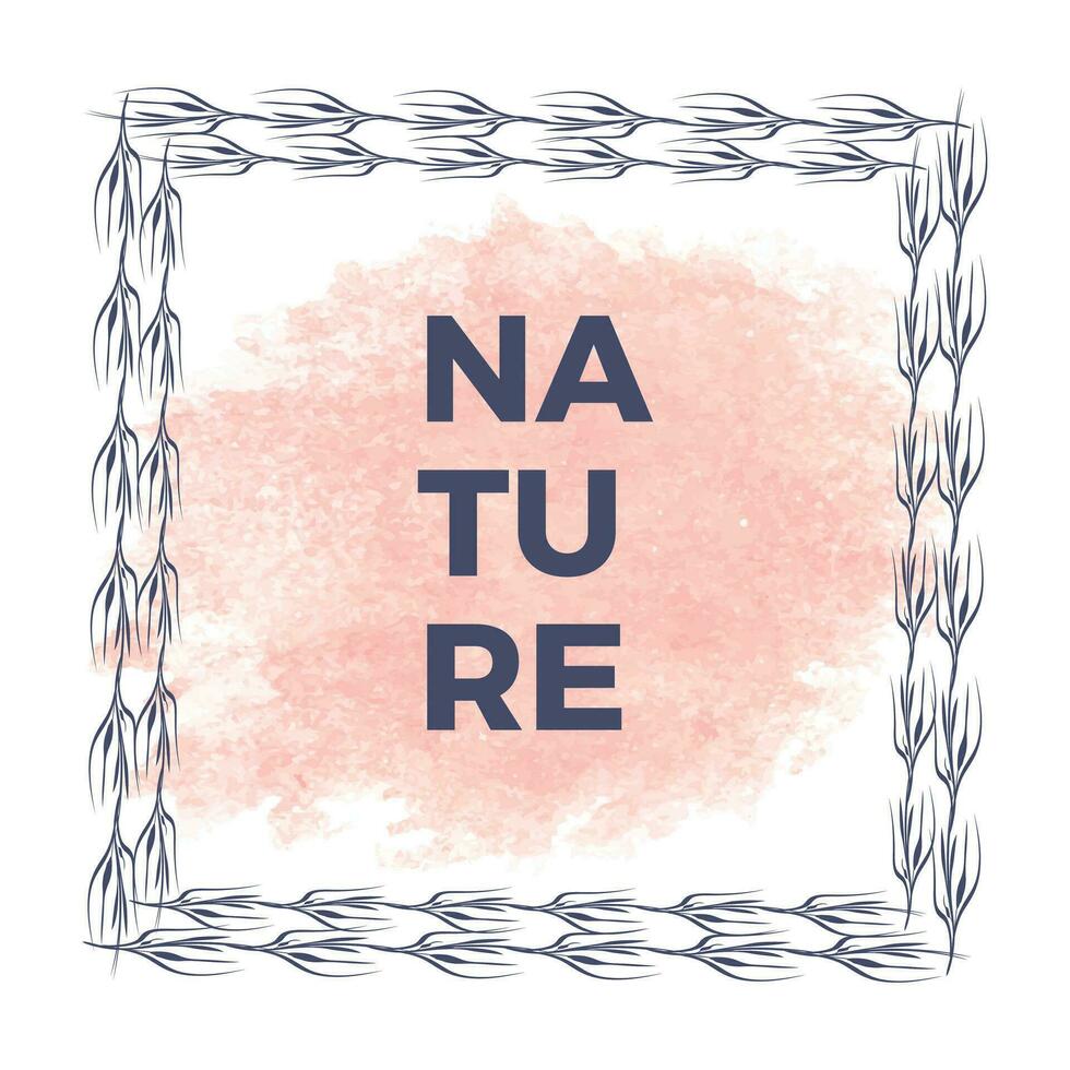 Nature frames with hand drawn leaves and tree, design templates in line style. Vector botanical outline borders. Use for wedding invitations, greeting cards, social media stories, label
