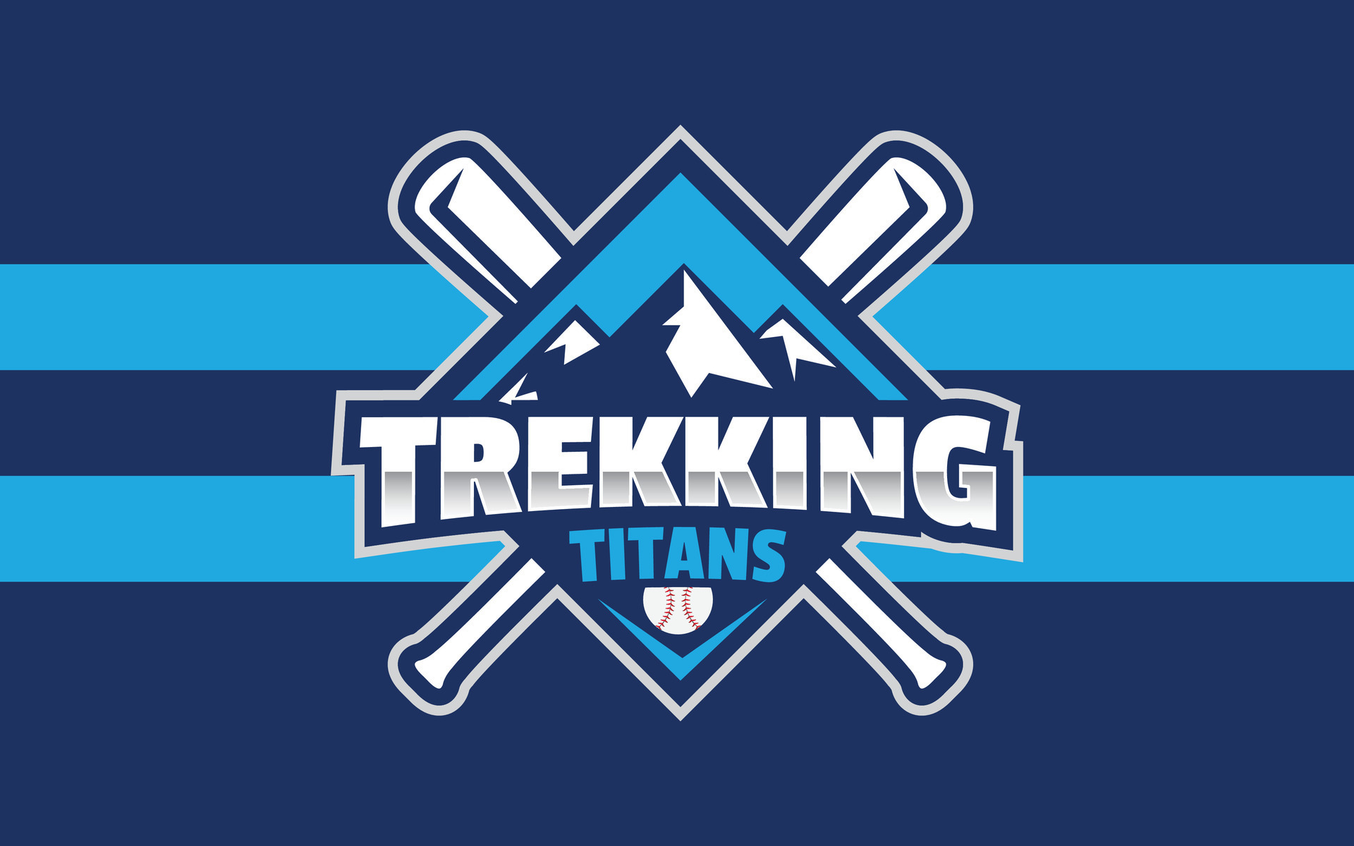 trekking titans baseball logo, mountain illustration, brand identity